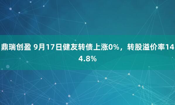 鼎瑞创盈 9月17日健友转债上涨0%，转股溢价率144.8%