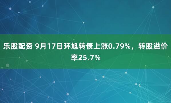 乐股配资 9月17日环旭转债上涨0.79%，转股溢价率25.7%