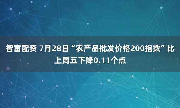 智富配资 7月28日“农产品批发价格200指数”比上周五下降0.11个点